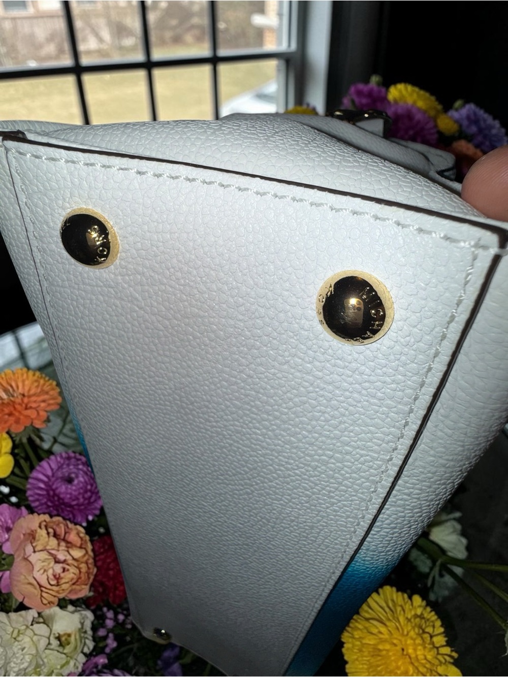Michael Kors White and Blue Ombre Leather Tote with dustbag and Pom Pom NWOT - Picture 6 of 15